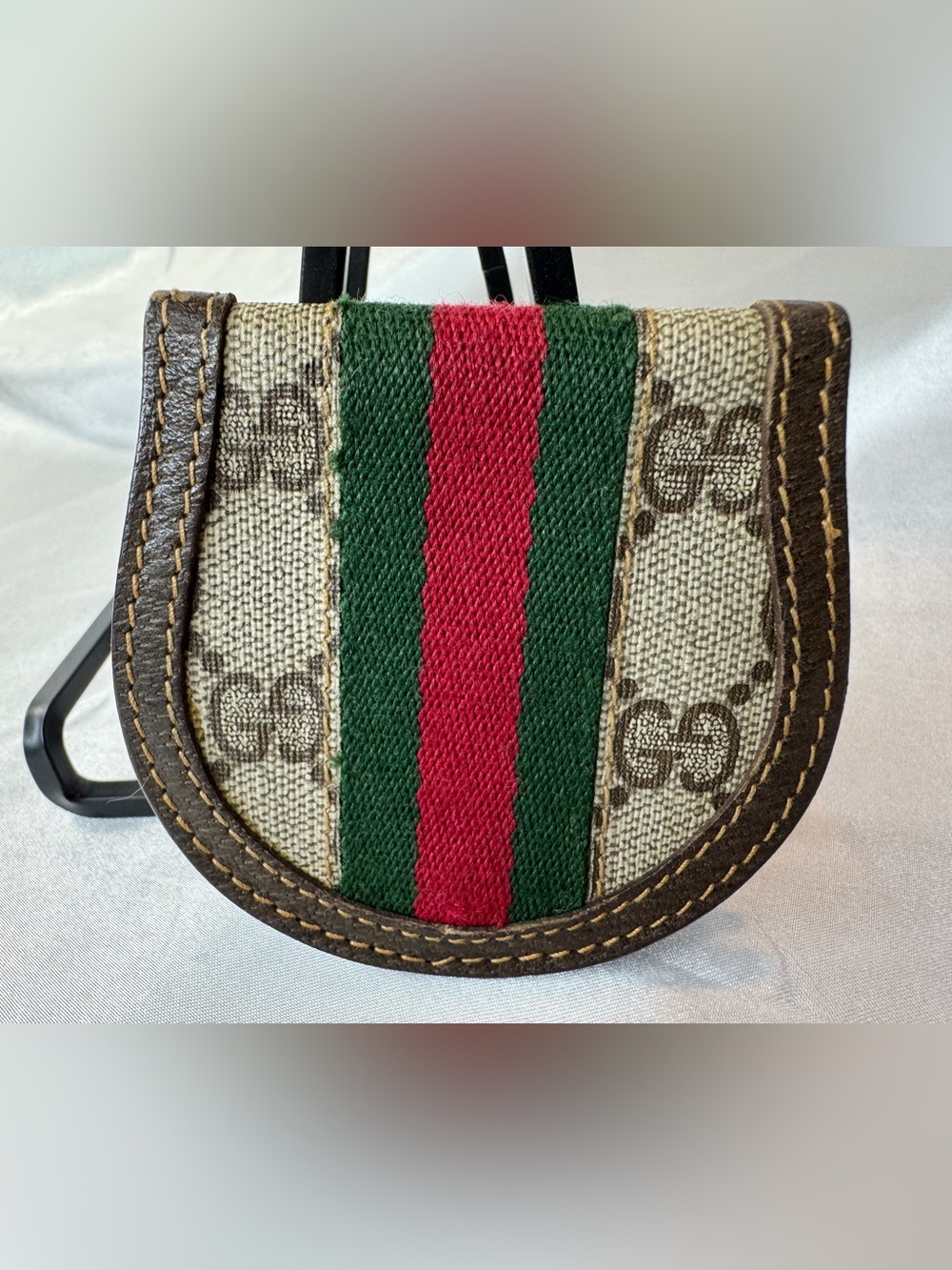 Gucci Vintage Brown Canvas & Leather Sherry Line GG Supreme Horseshoe Coin Case - Picture 3 of 15